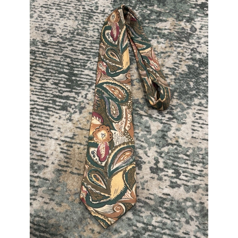 Vintage Courreges Homme Multicolor Abstract Paisley Men's Cotton Tie Made In USA